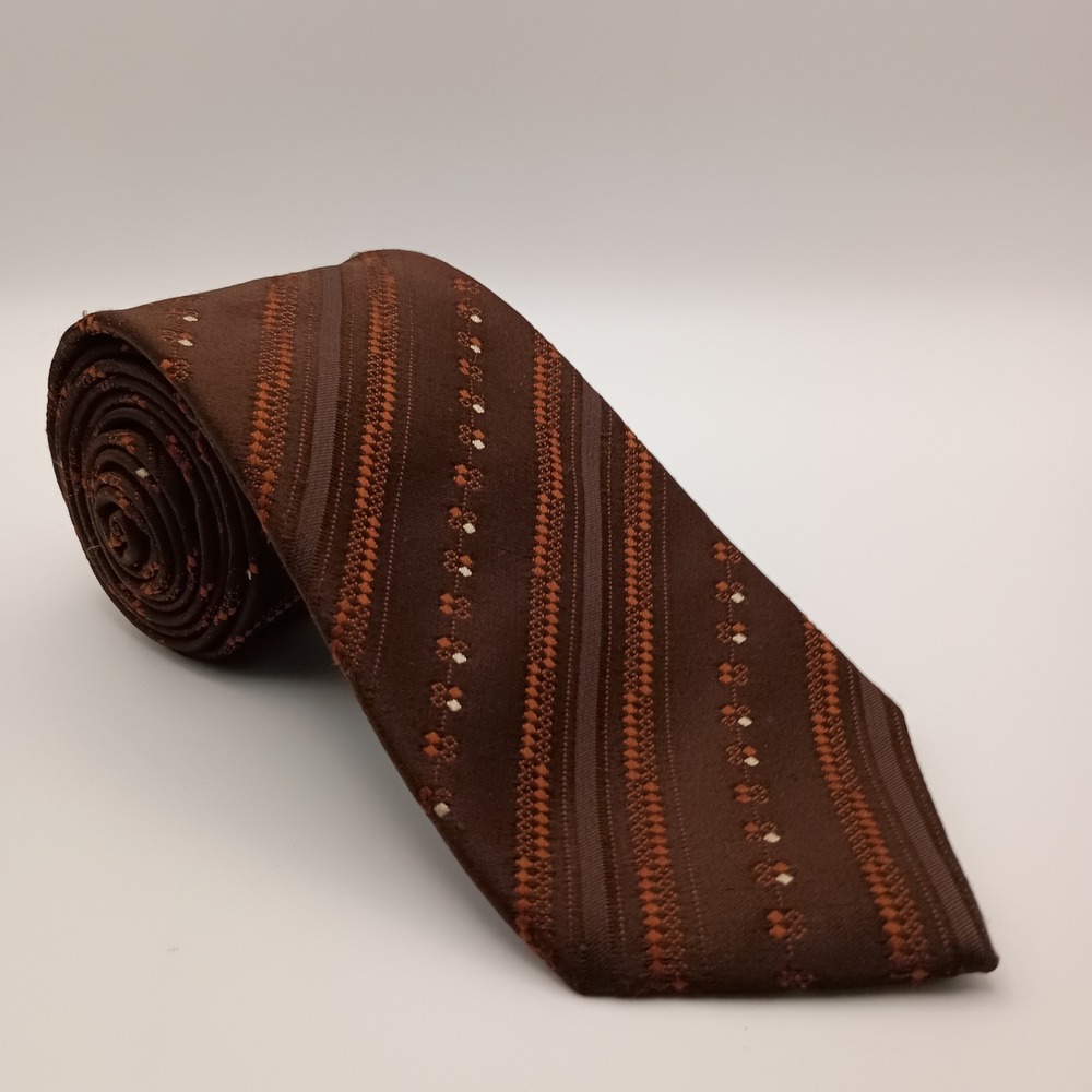 Vintage Delmani 3.25" Brown Orange Geometric Striped Italian Handmade Necktie